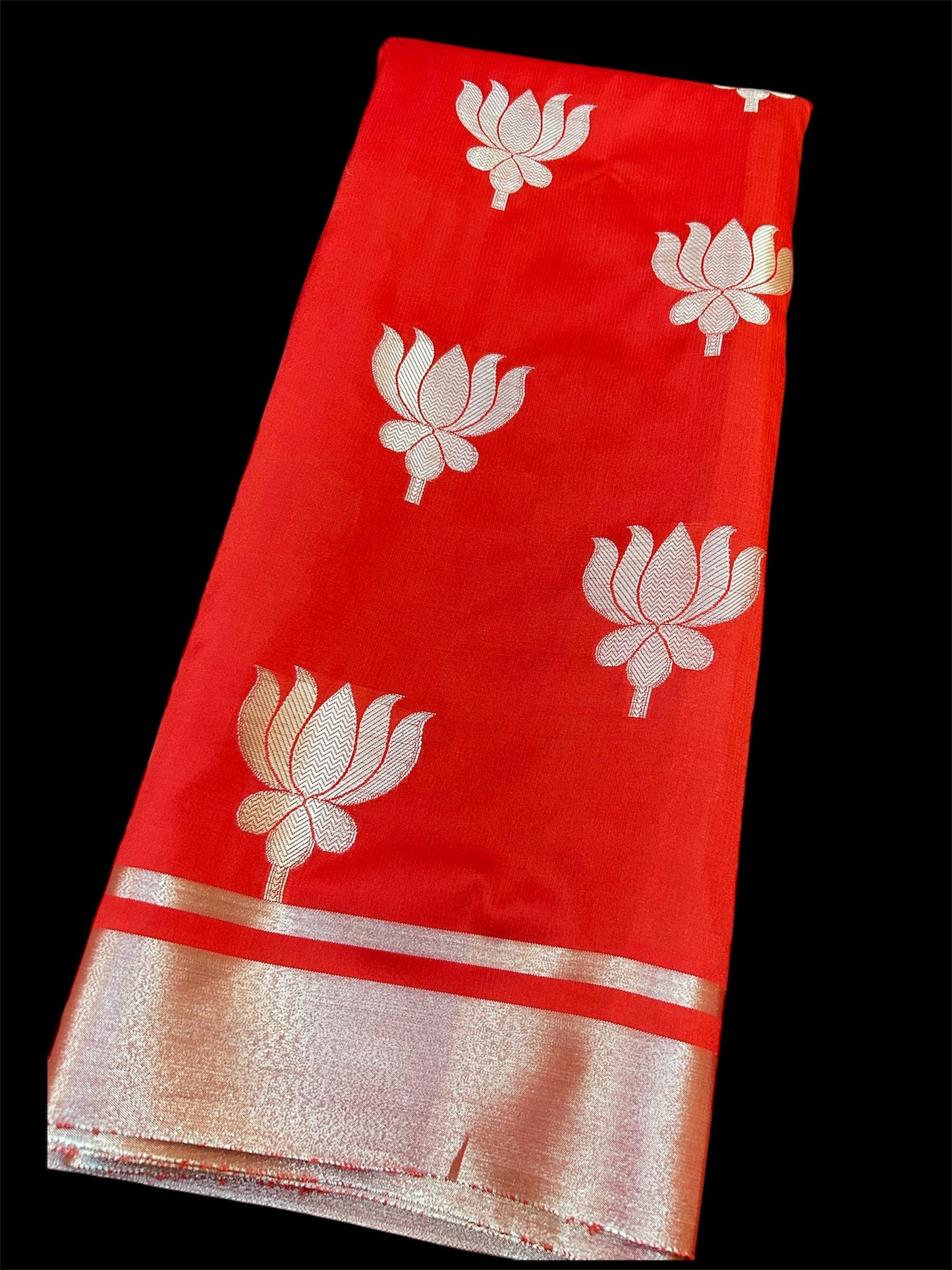 Premium Red Katan Semi Silk Banarasi Saree with Golden Lotus Weaving – Kajol Mam Inspired