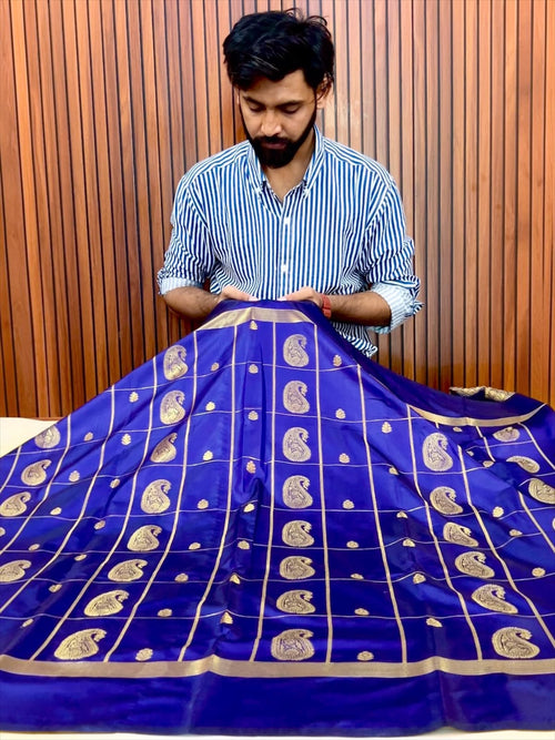 THE ELEGANT NAVI BLUE BANARASI KATAN SILK SAREE