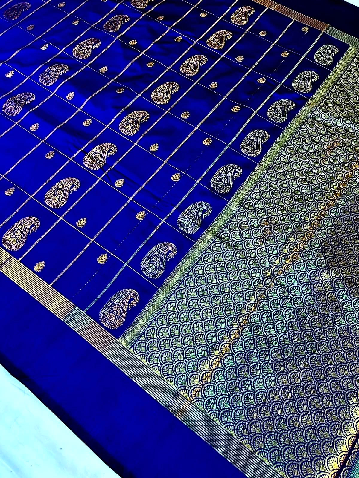 THE ELEGANT NAVI BLUE BANARASI KATAN SILK SAREE