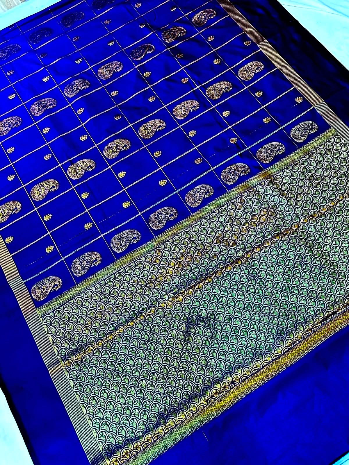 THE ELEGANT NAVI BLUE BANARASI KATAN SILK SAREE