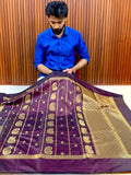 Royal Maroon Banarasi Katan Silk Saree with Golden Paisley Zari Weaving