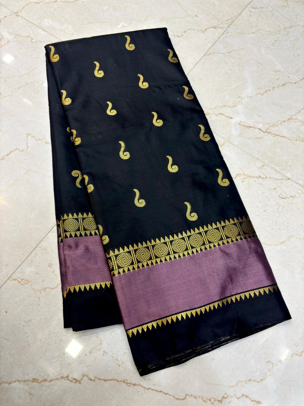 THE ROYAL BLACK & MAUVE BANARASI KATAN SILK SAREE