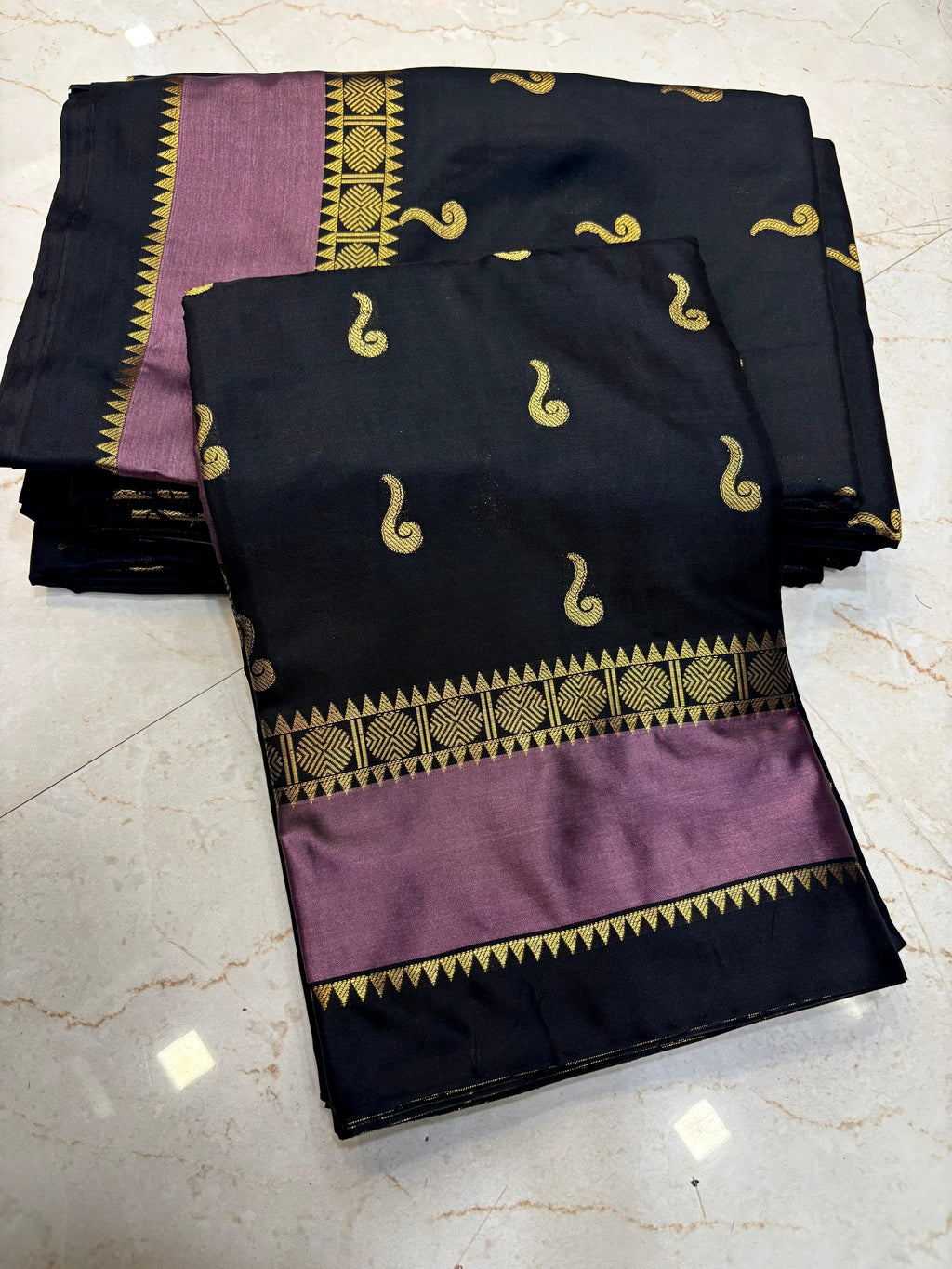 THE ROYAL BLACK & MAUVE BANARASI KATAN SILK SAREE