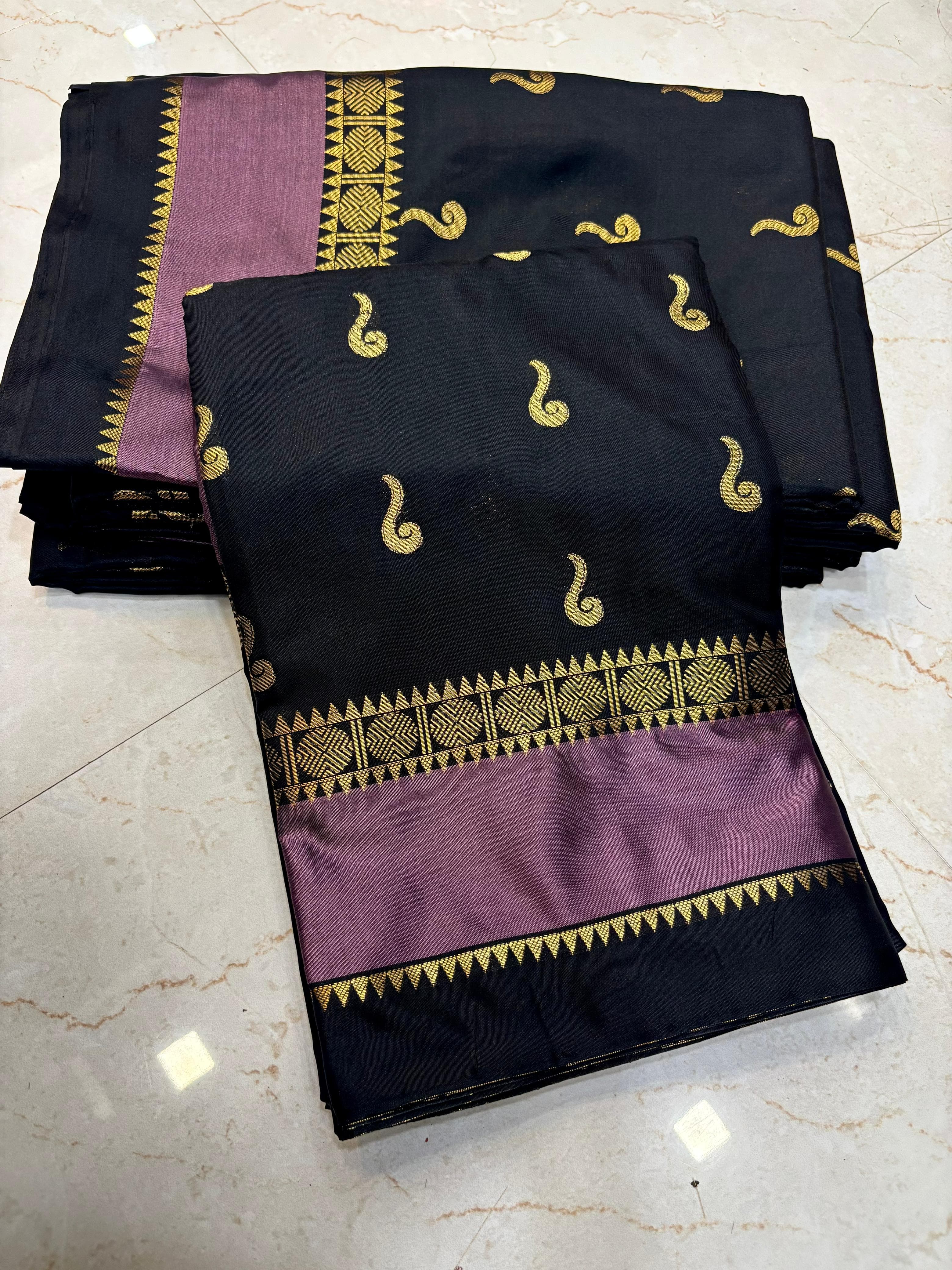 THE ROYAL BLACK & MAUVE BANARASI KATAN SILK SAREE