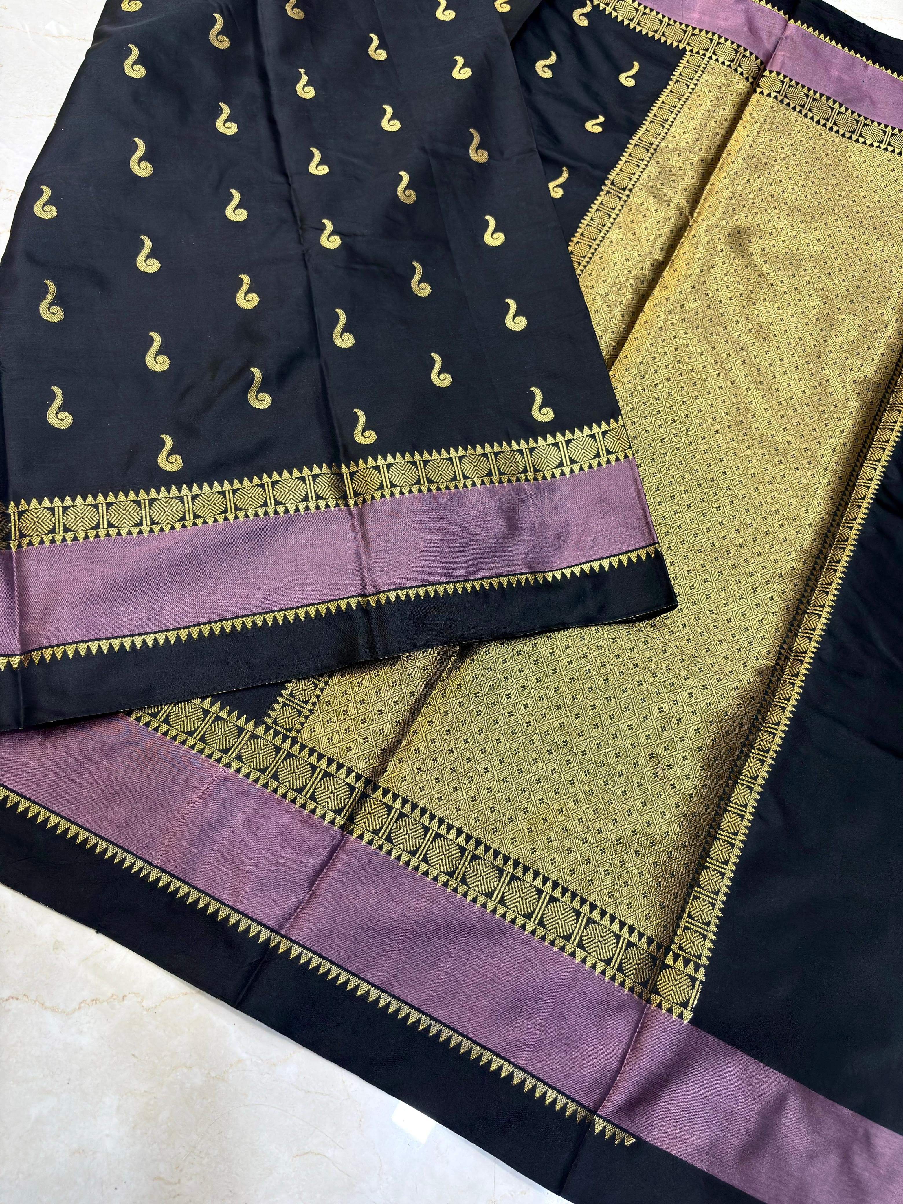 THE ROYAL BLACK & MAUVE BANARASI KATAN SILK SAREE