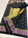 THE ROYAL BLACK & MAUVE BANARASI KATAN SILK SAREE