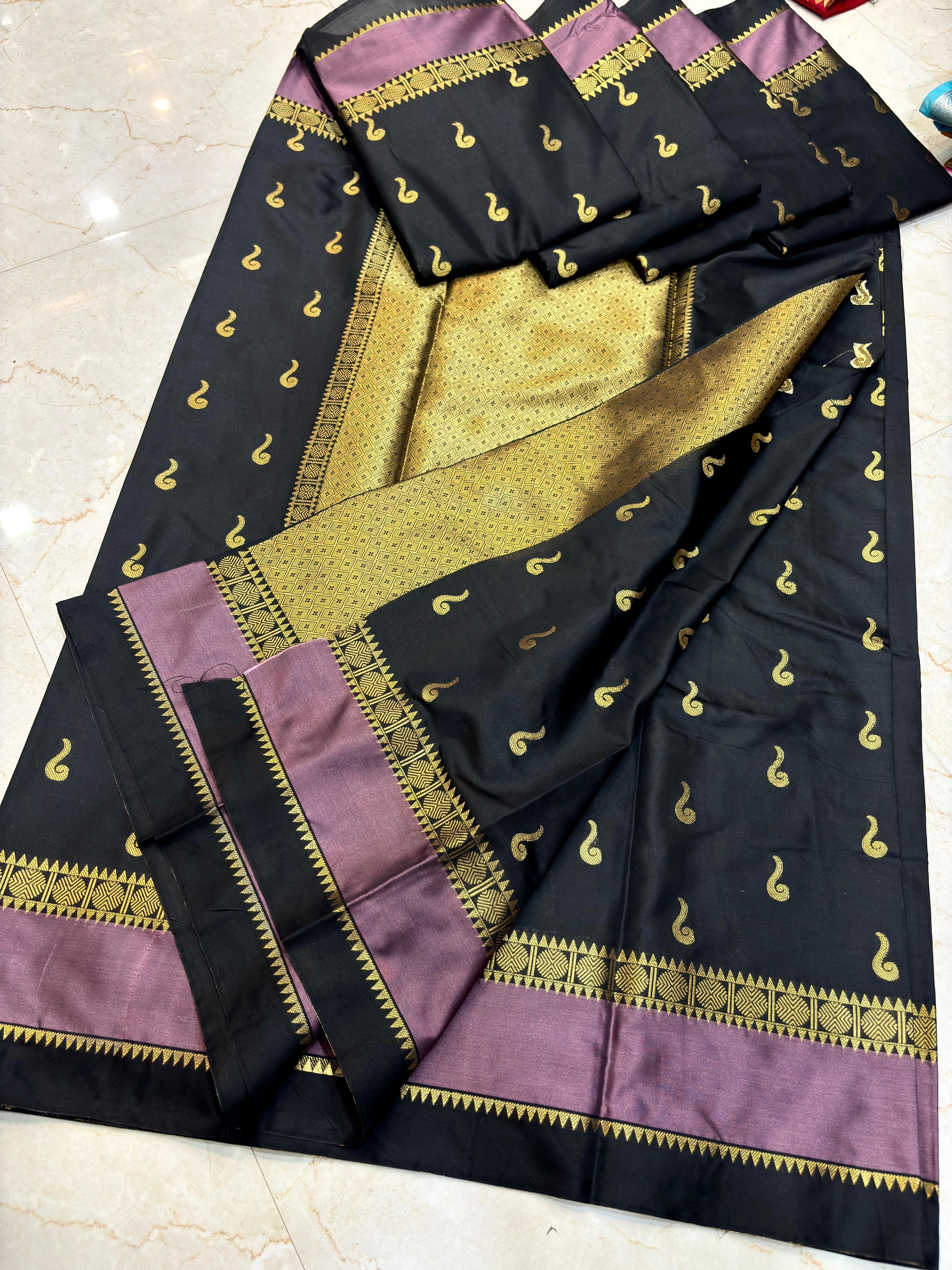 THE ROYAL BLACK & MAUVE BANARASI KATAN SILK SAREE