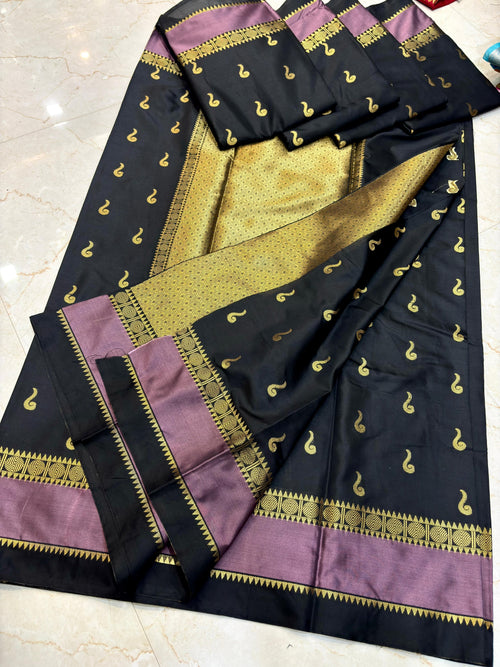 THE ROYAL BLACK & MAUVE BANARASI KATAN SILK SAREE