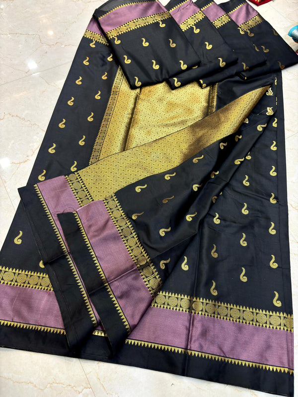 THE ROYAL BLACK & MAUVE BANARASI KATAN SILK SAREE