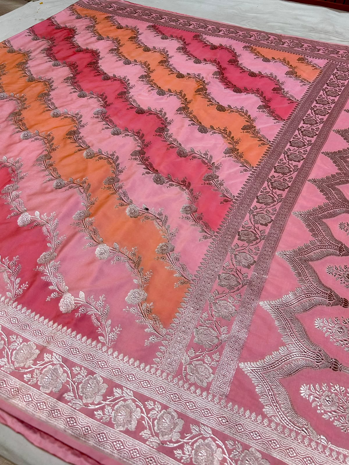 Royal Peach Pink Dual Tone Mashroo Katan Silk Banarasi Saree
