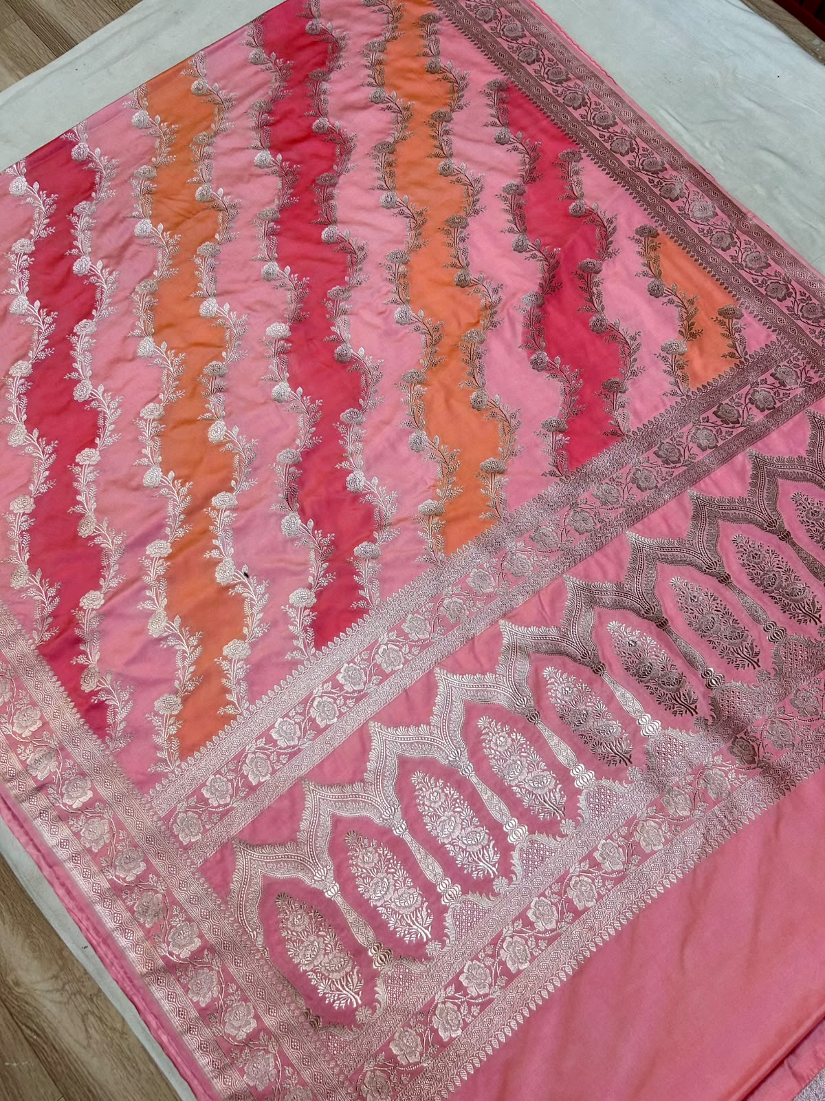 Royal Peach Pink Dual Tone Mashroo Katan Silk Banarasi Saree