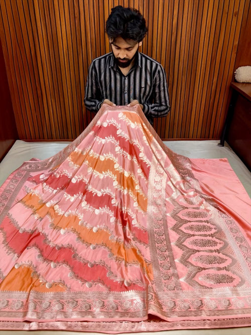 Royal Peach Pink Dual Tone Mashroo Katan Silk Banarasi Saree
