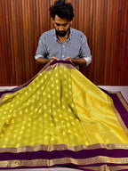 Royal Parrot Green Banarasi Katan Silk Saree with Purple Zari Border