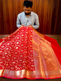 Royal Red Banarasi Katan Semi Silk Saree with Rich Golden Zari Floral Jaal Weaving