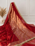 Ghungroo Highlighted Royal Red Banarasi Tissue Saree with Attached Lace Work – Premium Festive Collection