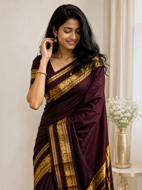 Royal Maroon Banarasi Katan Semi Silk Saree