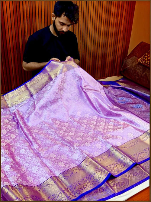 Exclusive Lavender Katan Tissue Banarasi Saree – Premium Silk Shine