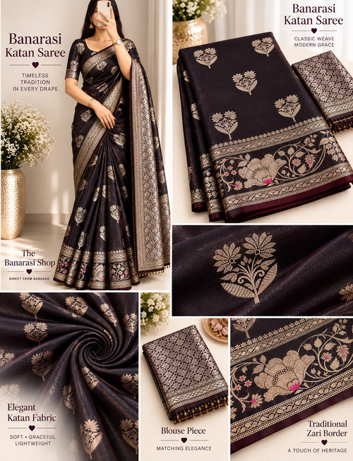 Coffee Banarasi Katan Semi-Silk Saree
