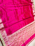 Elegant Rani Pink Banarasi Tissue Ghungroo Saree with Attached Blouse Work