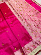 Elegant Rani Pink Banarasi Tissue Ghungroo Saree with Attached Blouse Work