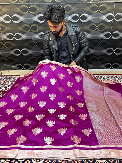 Elegant Royal Wine Banarasi Katan Semi Silk Saree