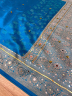 Elegant Firozi Turquoise Blue Banarasi Tissue Ghungroo Saree with Mirror Work & Attached Lace Border