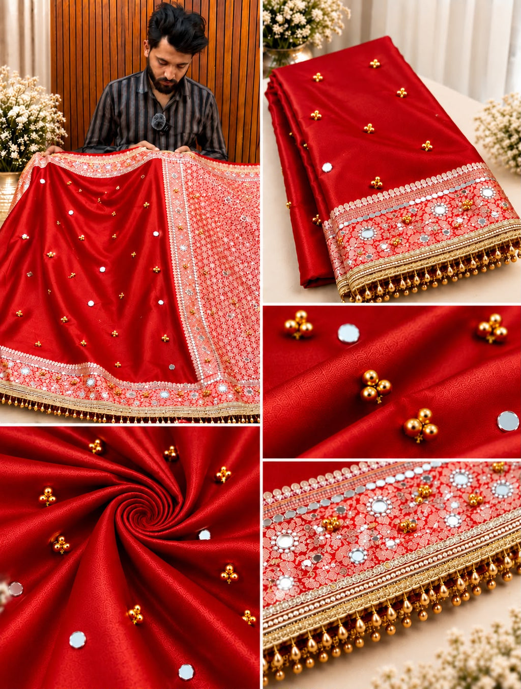 Premium Banarasi Tissue Ghungroo Saree with Mirror & Lace Work