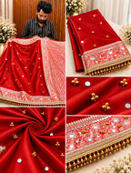 Premium Banarasi Tissue Ghungroo Saree with Mirror & Lace Work