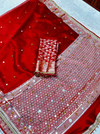 Premium Banarasi Tissue Ghungroo Saree with Mirror & Lace Work