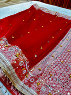 Premium Banarasi Tissue Ghungroo Saree with Mirror & Lace Work