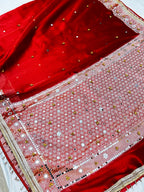 Premium Banarasi Tissue Ghungroo Saree with Mirror & Lace Work
