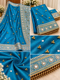 Royal Peacock Blue Banarasi Tissue Ghungroo Saree with Mirror & Zari Work
