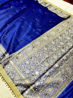 Royal Blue Banarasi Tissue Ghunghru Saree with Mirror & Lace Work