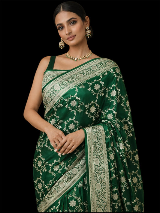 Handwoven Banarasi Silk Saree | Rich Floral Weave | Elegant Festive Drape