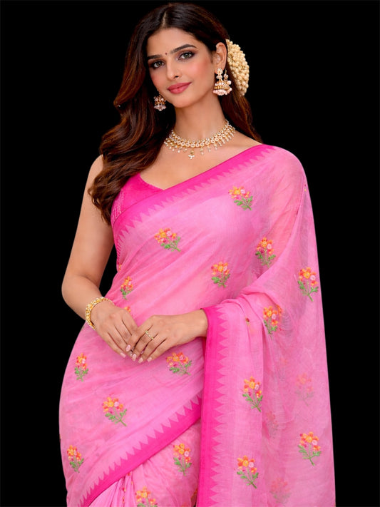 Supernet Saree with Fancy Embroidery | Elegant Lightweight Party Wear Saree