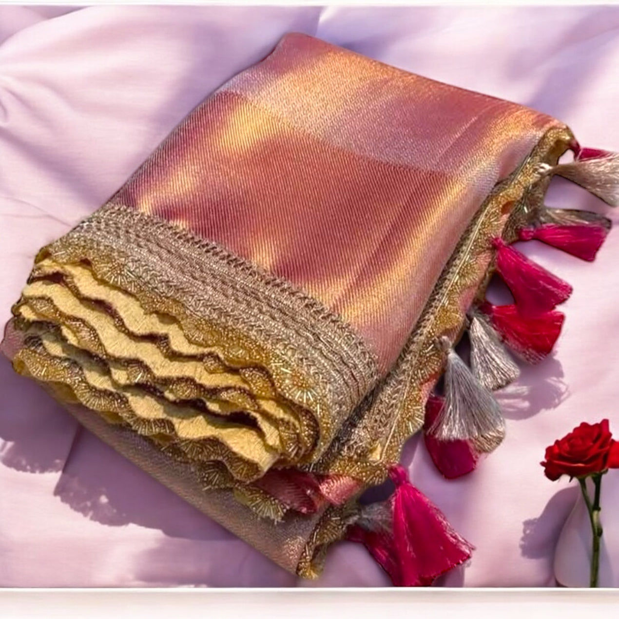 Jyotika Inspired Tissue Semi Silk Saree With Attache Lace Work