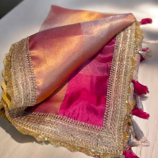 Jyotika Inspired Tissue Semi Silk Saree With Attache Lace Work
