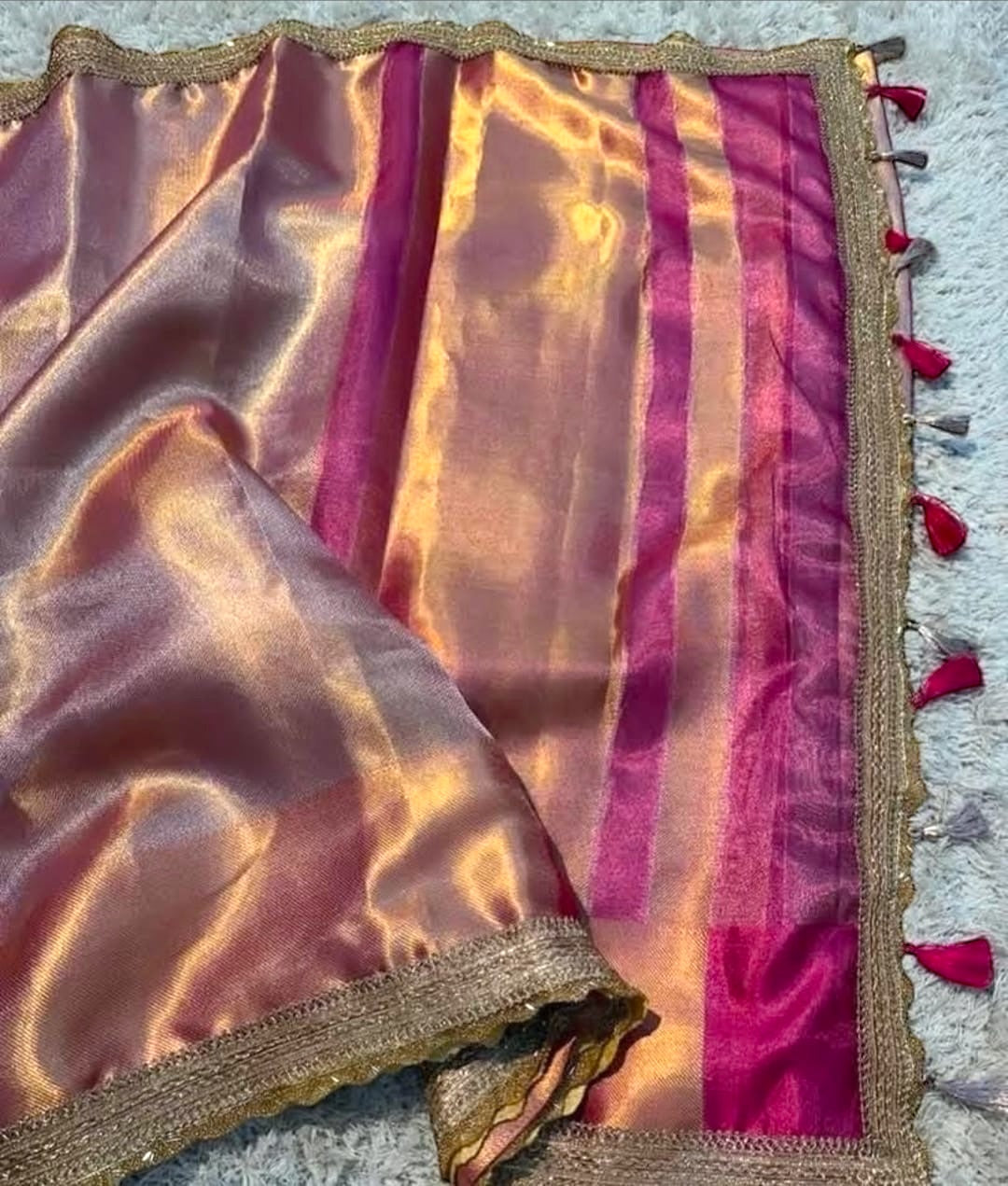 Jyotika Inspired Tissue Semi Silk Saree With Attache Lace Work