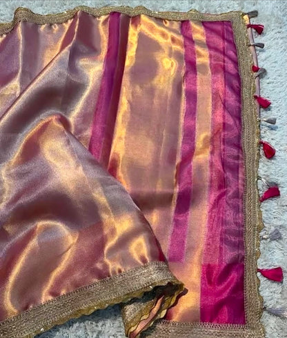 Jyotika Inspired Tissue Semi Silk Saree With Attache Lace Work