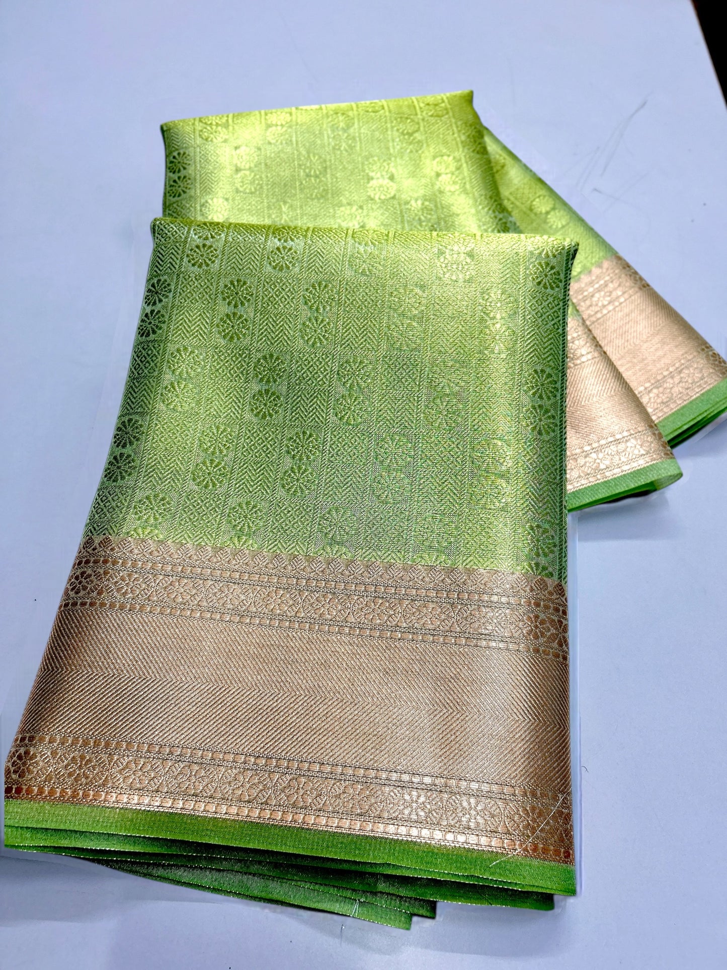 Elegant Pista Green Tanchui Design Tissue Saree