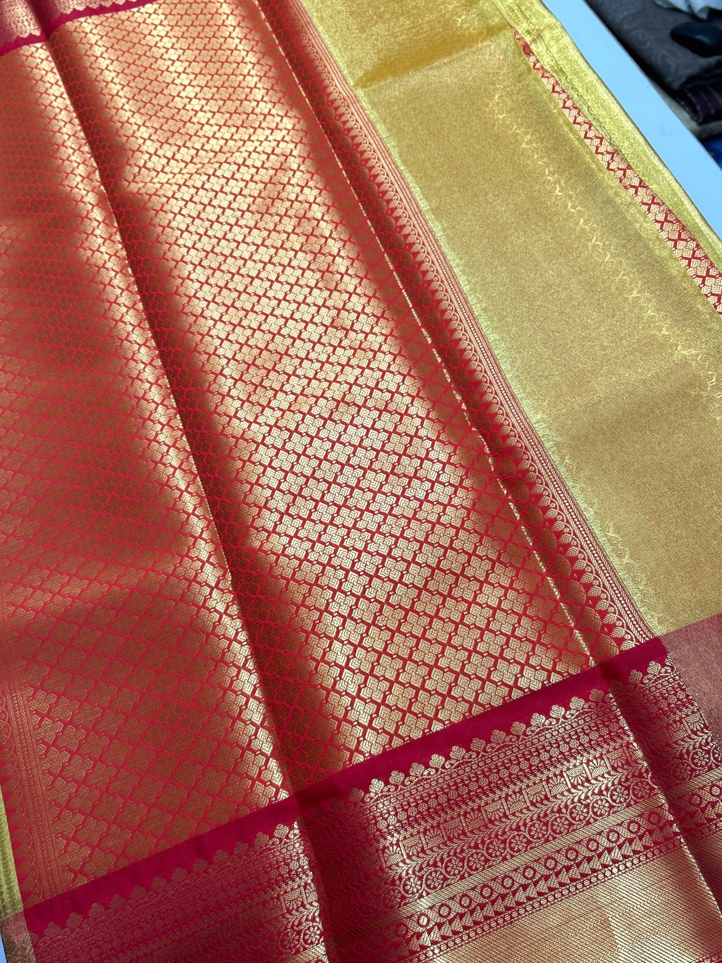 Exquisite Banarasi Tissue Semi-Silk Saree in Rani with Gold
