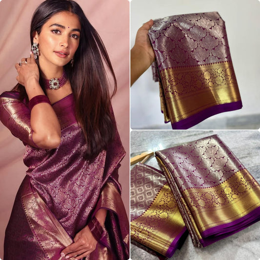 Royal Purple & Gold Banarasi Semi Silk Saree