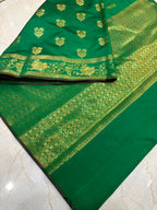 Elegant Emerald Green Banarasi Katan Saree with Rich Zari Border