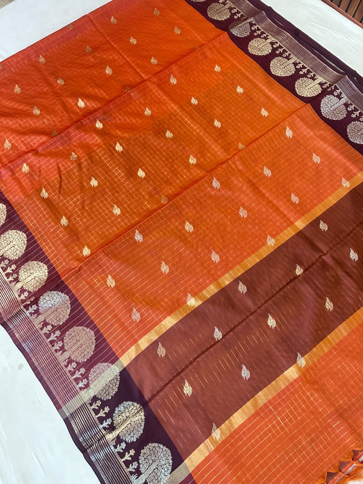 Premium Orange Banarasi Katan Silk Saree