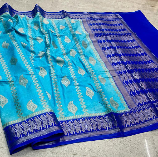 Elegant Sky Blue & Royal Blue Banarasi Katan Semi Silk Saree | Traditional Woven Party Wear Saree