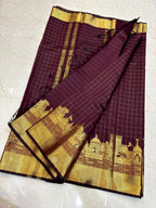 Royal Wine Purple Banarasi Katan Silk Saree | Premium Golden Zari Temple Border | Heritage Design Wedding Saree