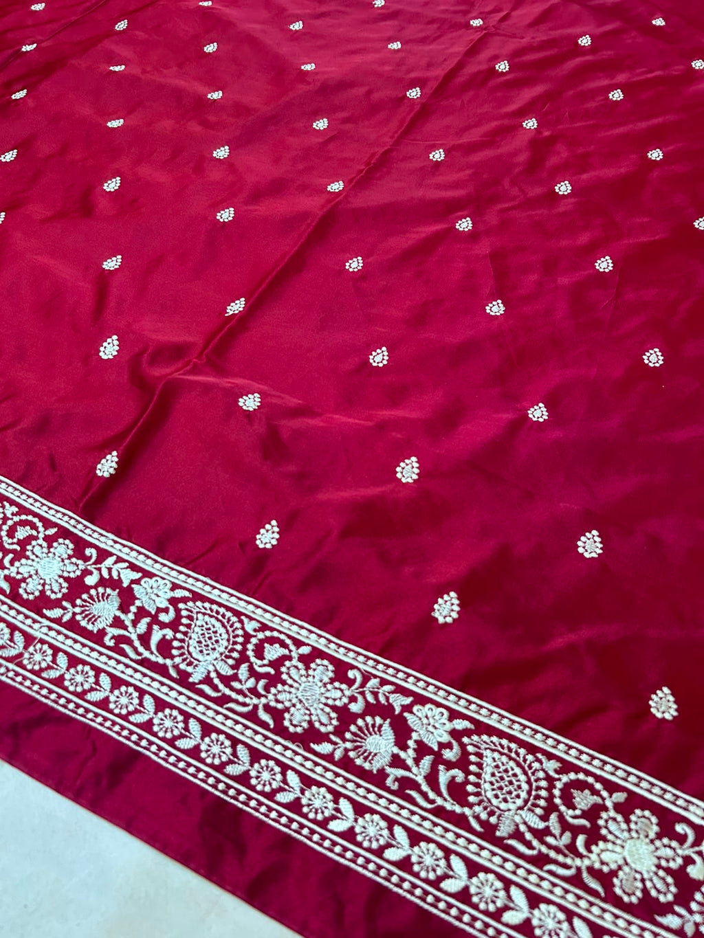 THE ELEGANT WINE MASHROO KATAN SILK SAREE WITH FANCY EMBROIDERY BORDER & DUAL TASSELS