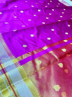 Royal Rani Pink Banarasi Katan Silk Saree with Rich Zari Buti & Contrast Gold Pallu