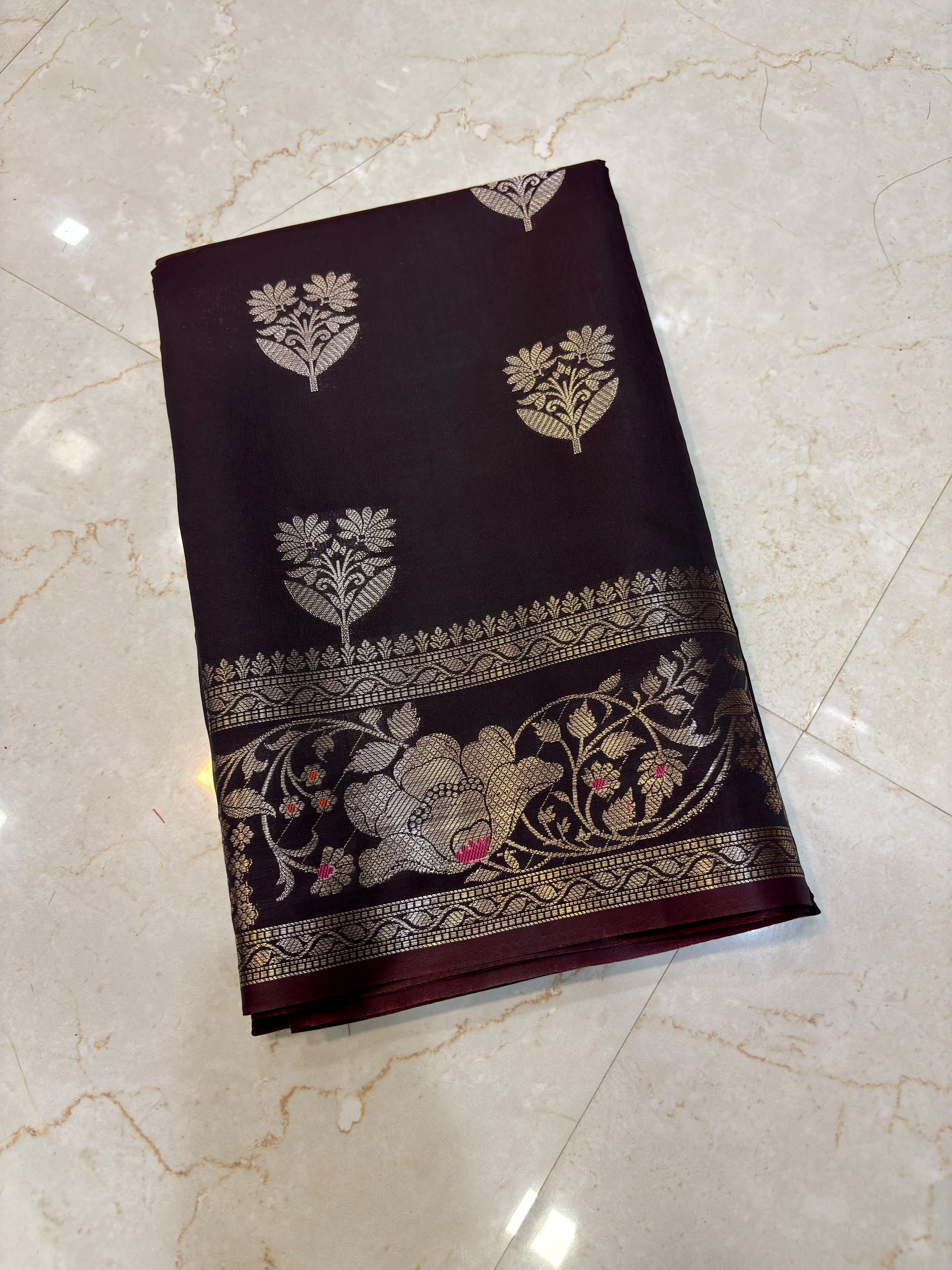 Coffee Banarasi Katan Semi-Silk Saree
