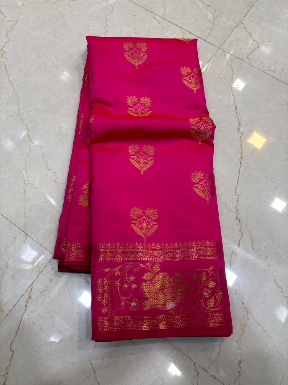 Elegant Rani Pink Banarasi Katan Saree with Rich Zari Border